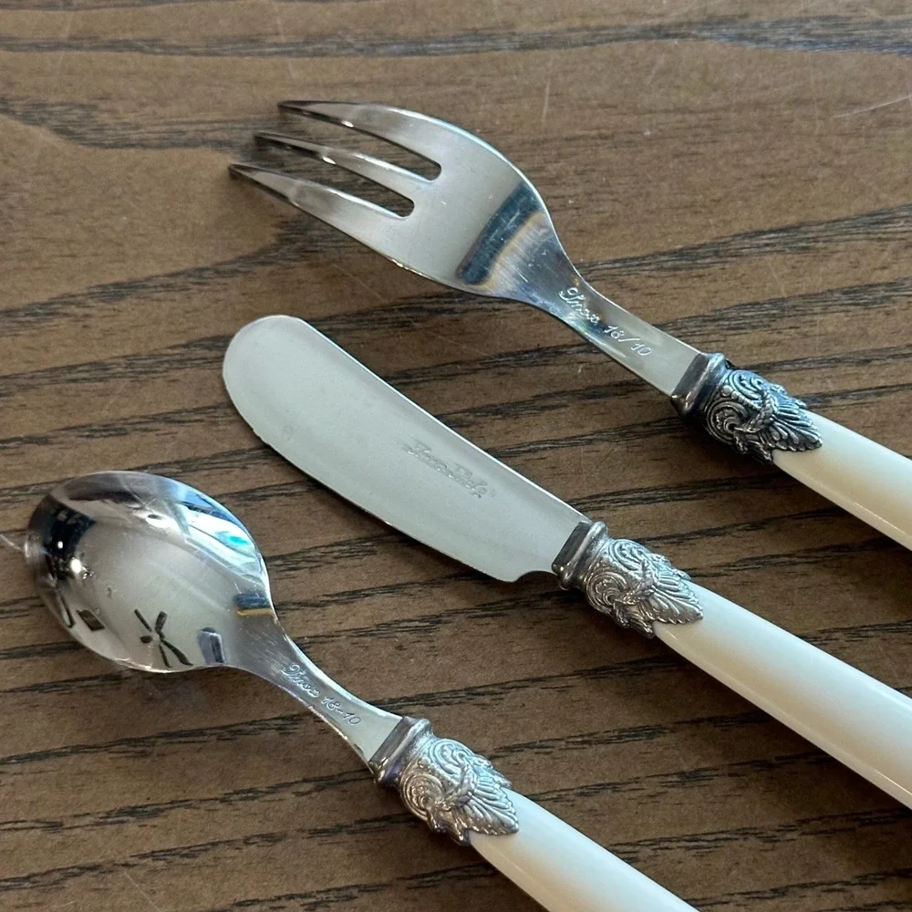 VTG EME Inox Italy Demi Cutlery 18/10 Stainless Steel Pearl Handle 3pc Set